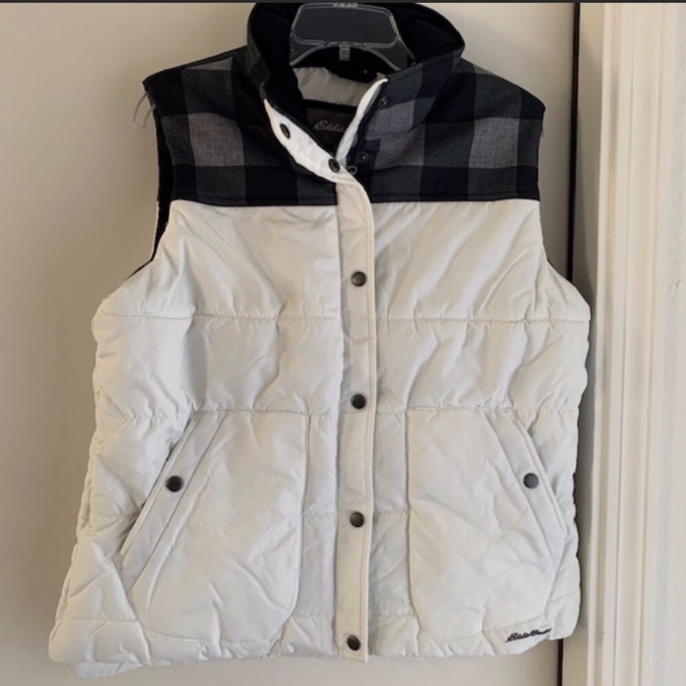 ⛱️🔥Eddie Bauer - Buffalo Check Puffer Vest with Bright White Body - XL